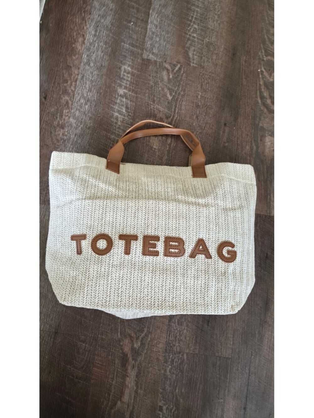 Women's Woven Tote Bag with Faux Leather Straps